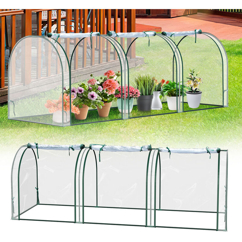Mini serre de jardin serre à tomates fenêtres zip enroulables,transparent,207x90x90cm - Tolletour