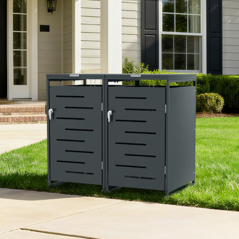 TolleTour Mülltonnenbox 2er Set Edelstahl für 120L und 240L Mülltonnen, wetterfeste Mülltonnenverkleidung mit Gasdruckdeckel und Lüftung für Garten
