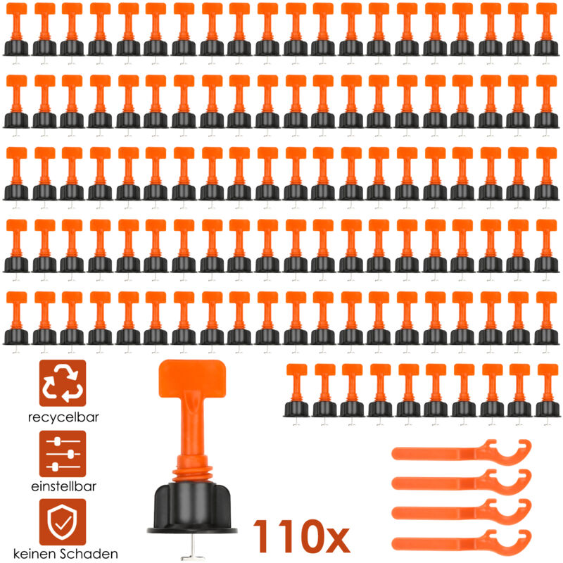 TolleTour Niveleurs de Tuiles 110 pièces Nivellement des Carreaux Système d'alignement kit de Nivellement.kit de nivellement de carrelage