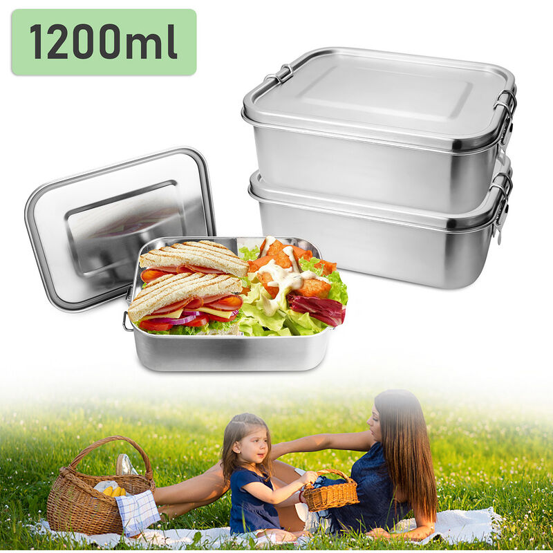 TolleTour 2x 1200ml lunch box inox lunch box inox lunch box maternelle sans BPA - Argent