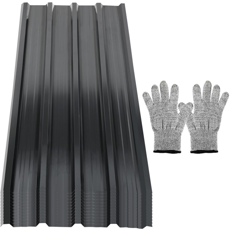 Panneaux de toiture 7/14/21㎡ Anthracite Tôle en acier galvanisé (24pcs = 14㎡) - Tolletour