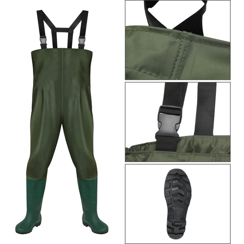 TolleTour Pantalon d'échassier Pantalon de pêcheur 44/45 Pantalon d'étang avec bottes PVC caoutchouc.Taille Ajustable. Waders