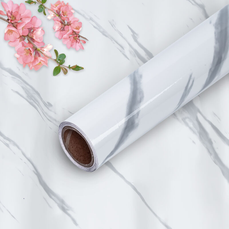 Tolletour - Papier adhésif Film adhésif décoratif pour Meuble pvc Brillant Imperméable Papier Peint autocollant Marbre Blanc 500x61cm