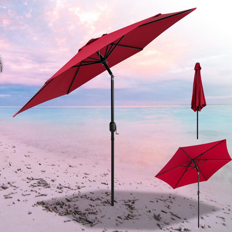 Parasol Ø270CM - Hauteur et Angle Réglables - Système de Manivelle Rouge Parasol de plage - rouge - Tolletour