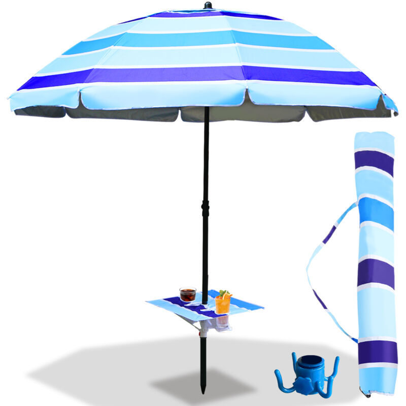 Parasol de plage balcon en aluminium Parasol de jardin avec protection solaire pour Plage de sable/Jardin/Terrasse/Plage, Bleu UV50+ (Ø210 cm), Bleu