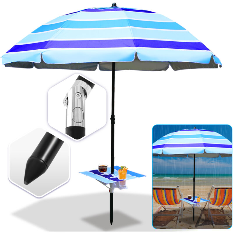 Tolletour - Parasol de plage Parasol droit rond Ø210cm - mât central en orientable et Angle d'inclinaison réglable de 30 degrés, Bleu, Parapluie