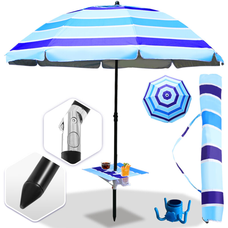 Tolletour - Parasol de plage Parasol droit rond 2.1m - mât central en orientable et Pliable, Bleu, Parasol déporté, Parasol balcon