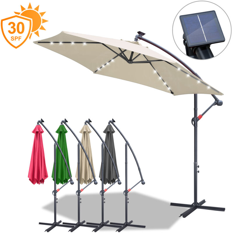 Parasol 3m avec led Parasol ampli de jardin Terrasse UV30+ Parasol de marché,Beige - Tolletour