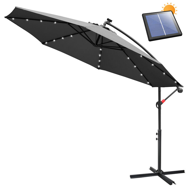 Parasol Deporté Jardin Pavillon de jardin avec éclairage led 350cm - Gris - Tolletour