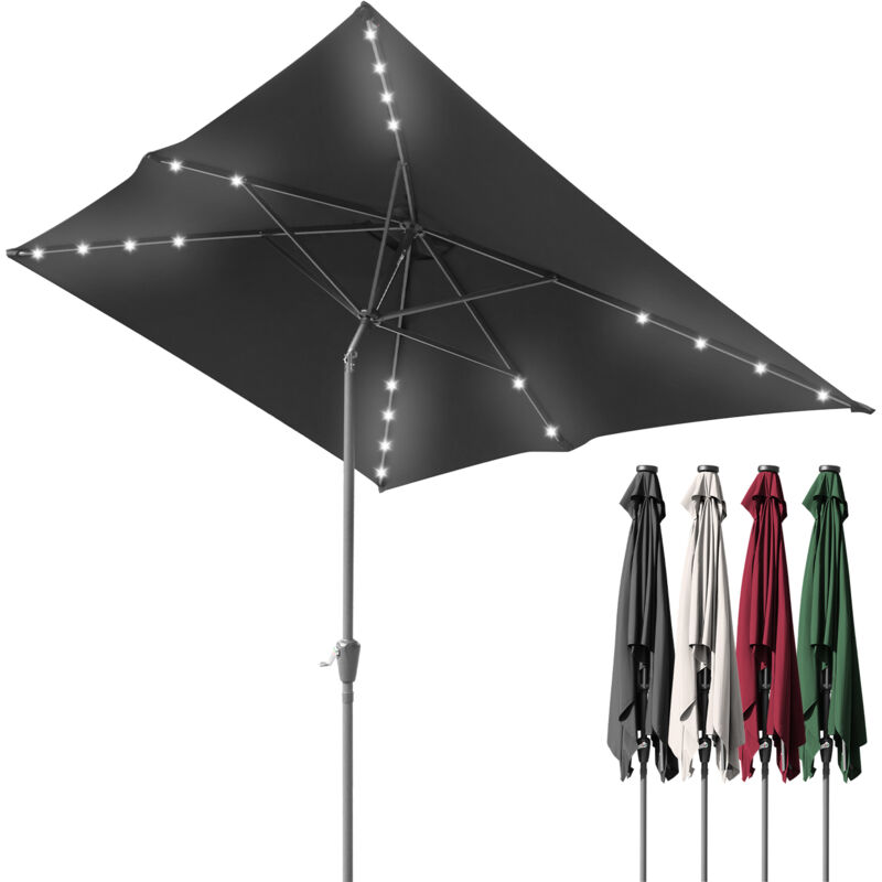 Parasol Droit led solaire jardin avec protection uv et fonction inclinable Ø210x140cm Gris - Tolletour