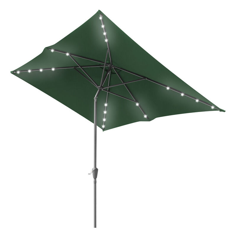 Parasol rectangulaire uv jusqu'à UV30+, Inclinable 2.1x1.4m, avec support et led, Vert - Tolletour