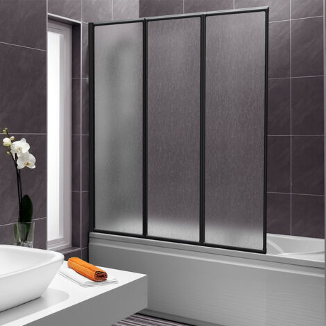 TolleTour Paraspruzzi per vasca da bagno Parete doccia pieghevole per vasca da bagno 120 x 140 cm Rivestimento facile da pulire , Nero