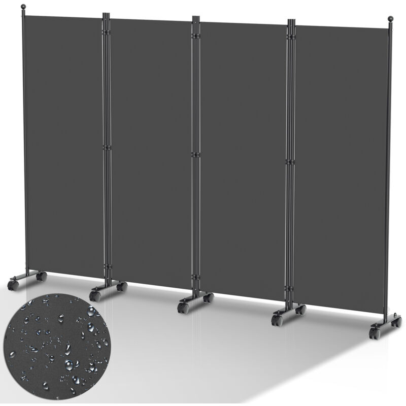 Paravent Séparation Pliable avec roulettes Cadre en Métal Idéal pour Salon Bureau Hôpital 4 Panneaux Anthracite 228x181 cm - Tolletour