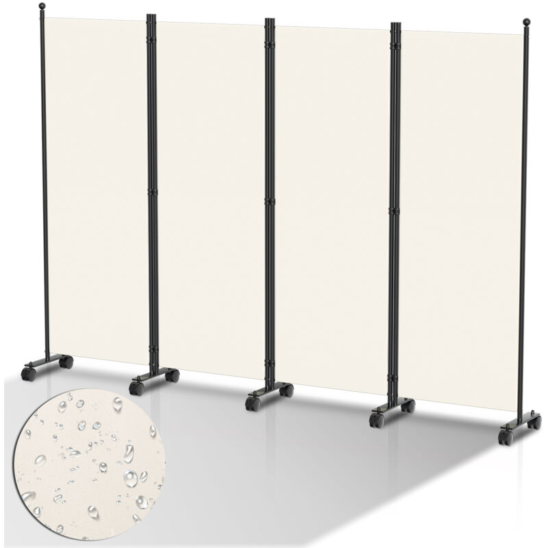Paravent Séparation Pliable avec roulettes Cadre en Métal Idéal pour Salon Bureau Hôpital 4 Panneaux Beige 228x181 cm - Tolletour