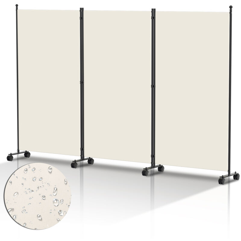 Paravent Séparation Pliable avec roulettes Cadre en Métal Idéal pour Salon Bureau Hôpital 3 Panneaux Beige 263x181 cm - Tolletour