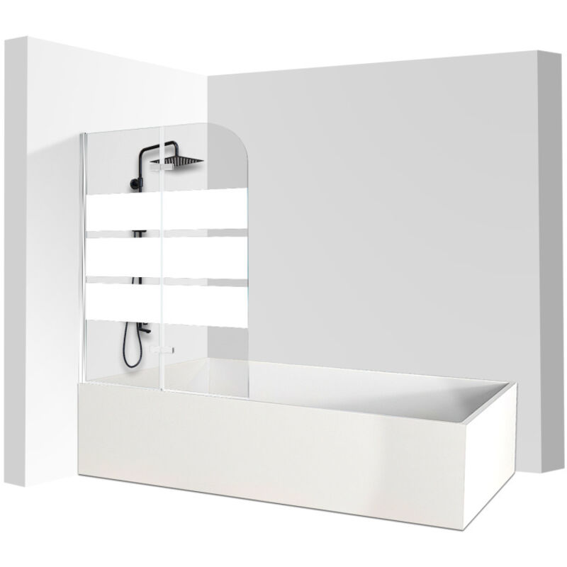 Tolletour - Pare-baignoire facile à nettoyer pivotant Paroi de douche sanitaire 6mm Nano Repliable glass 2 parties 100x140cm blanc