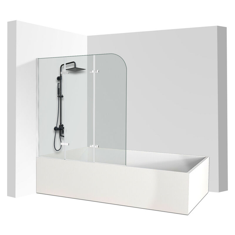Tolletour - Pare-baignoire facile à nettoyer pivotant Paroi de douche sanitaire 6mm Nano Repliable glass 3 parties 120x140cm Argent