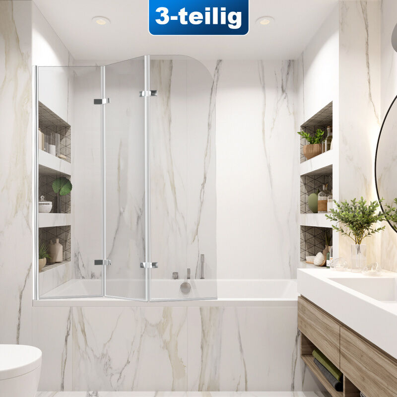 Tolletour - Pare-baignoire facile à nettoyer pivotant Paroi de douche sanitaire 6mm Nano Repliable glass 3 parties 120x140cm Argent