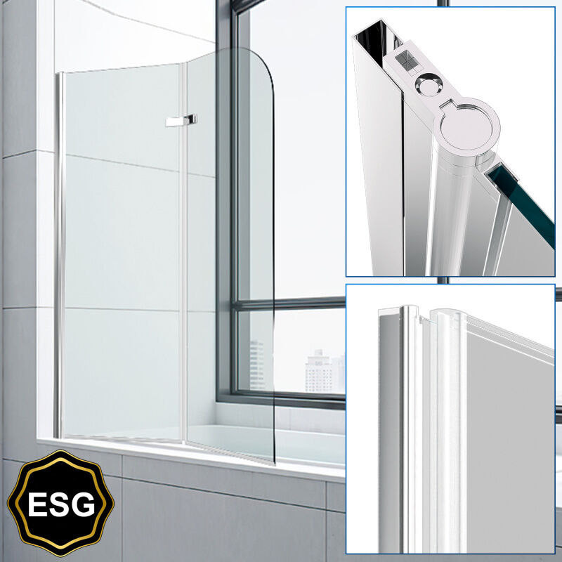 Pare-baignoire pivotant Paroi de douche sanitaire pour paroi de baignoire 6mm Nano Repliable glass 2 parties 100x140cm Argent - Tolletour