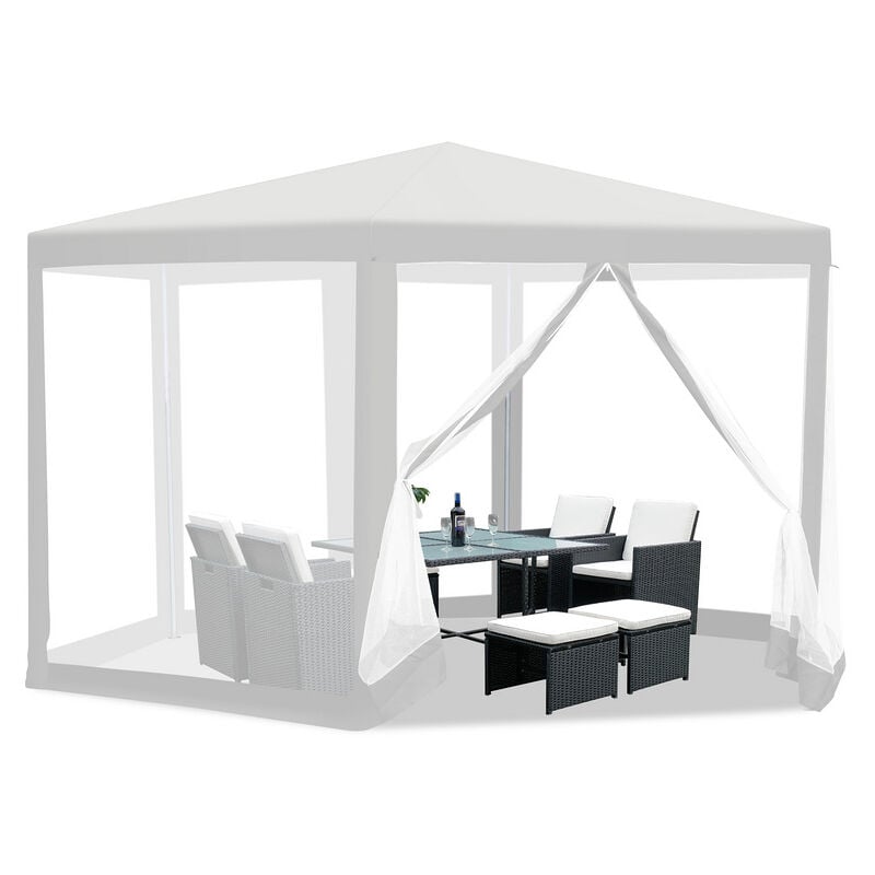 Tente avec moustiquaire Pavillon avec moustiquaire Tente de réception Tente de réception Facile à démonter Terrasse 6 angles-Blanc - Blanc - Tolletour
