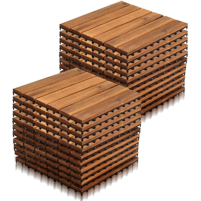 Swanew 22x Dalles de terrasse en bois d'acacia Mosaïque 30x30cm Dalle clipsable 2m² balcon jardin