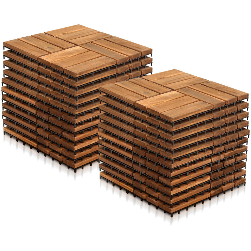 Swanew Lot de 22 dalles en bois d'acacia 2m² classique résistant aux intempéries 30x30x2.4cm