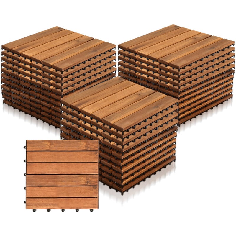 Einfeben 33x Dalles de terrasse en bois d'acacia Mosaïque 30x30cm Dalle clipsable 3m² balcon jardin extérieur