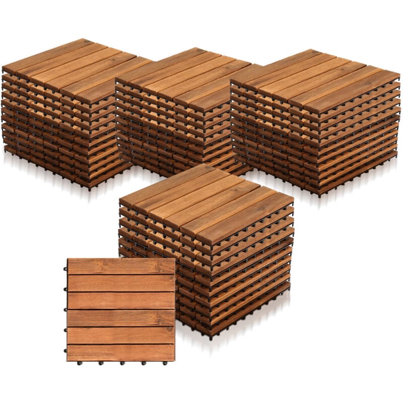 Einfeben 44x Dalles de terrasse en bois d'acacia Mosaïque 30x30cm Dalle clipsable 4m² balcon jardin extérieur