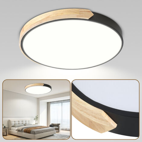 TolleTour Plafoniera LED Legno Dimmerabile 96W 60cm Nera con Telecomando 3000K-6000K Lampada da Soffitto Rotonda