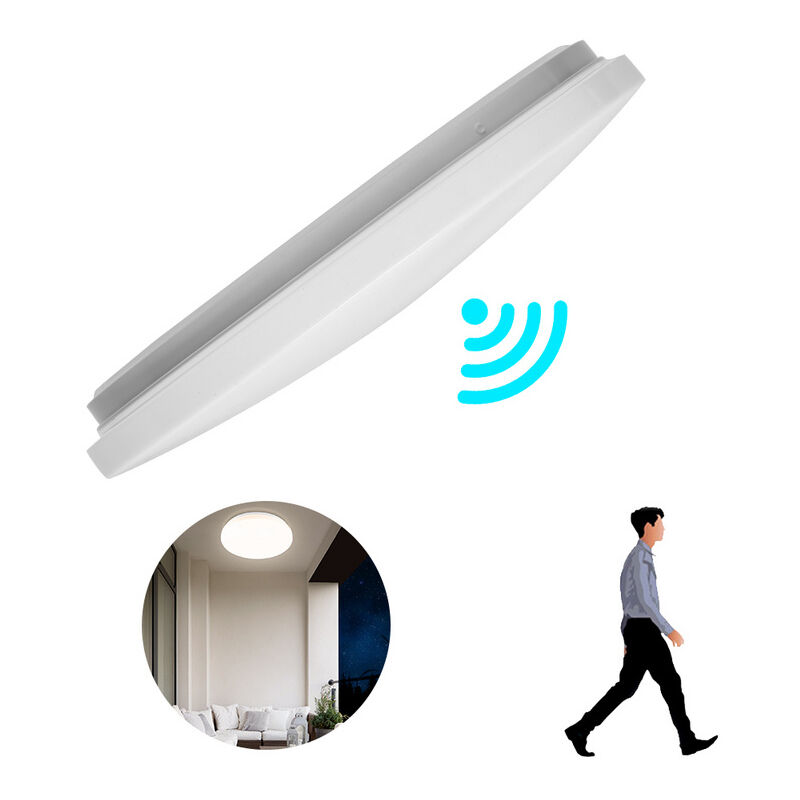 Tolletour - Plafonnier led avec détecteur de mouvement à l'intérieur 18W Φ40cm plafonnier rond blanc neutre pour salle de bain balcon