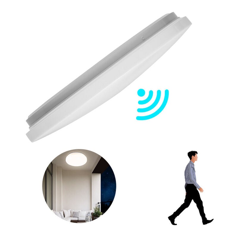 Tolletour - Plafonnier led avec détecteur de mouvement à l'intérieur 18W Φ40cm plafonnier rond blanc neutre pour salle de bain balcon