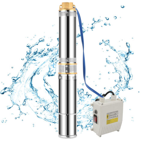 TolleTour Pompa sommergibile per pozzi profondi, 370W, 4.000l/h Pompa per pozzi, prevalenza massima 34m, acciaio inossidabile, con quadro di comando