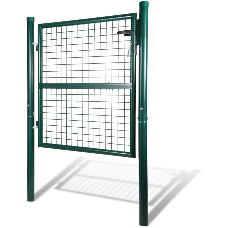 Portail de jardin Portillon de Jardin Grillagé. en Acier Galvanisé. Clôture avec Serrure. Porte 125 x 100cm. Vert - Tolletour