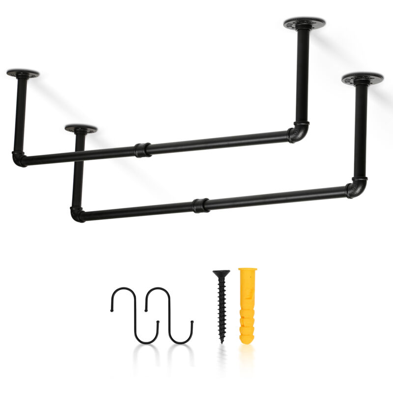 Tolletour - Portemanteau mural, lot de 2, Barres de suspension pour vêtements en tuyaux industriels, gain de place, 92x30cm, capacité de 65kg,