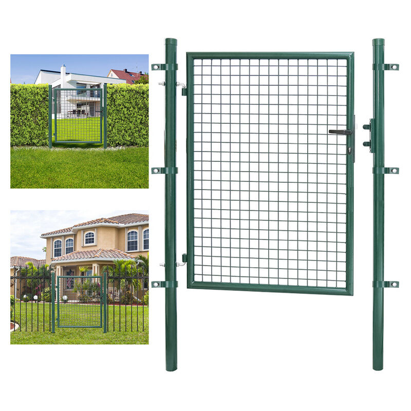Portillon de jardin Clôture avec serrure et poignée portail en Acier Galvanisé Revêtement en poudre Vert Poteau rond 125x100cm - Tolletour