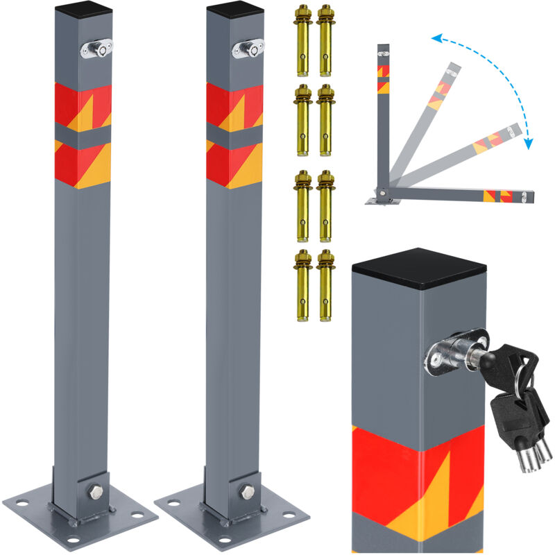 Swanew - 2X Barrière de parking Poteau de délimitation 65cm Angulaire Rabattable Barrière de parking à bétonner