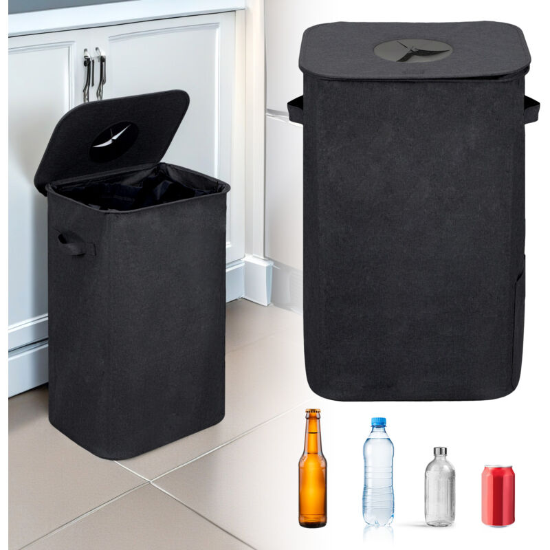 Poubelle Recyclage 100L Poubelle Cuisine Avec Couvercle, Poubelle Avec 2 Sacs De Transport noir - Tolletour