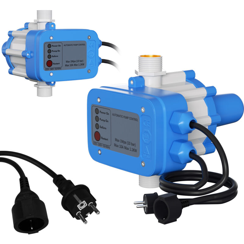 Pressostat Jardin Contrôleur de pression de pompe 10 bar max 1.1kw avec câble Bleu - Tolletour