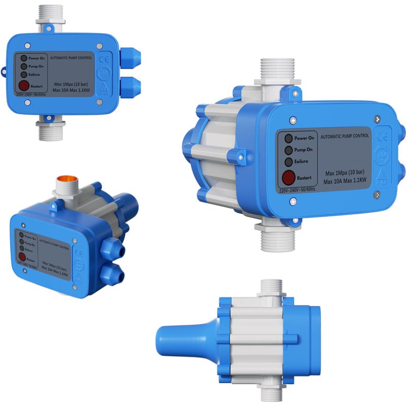 Pressostat Jardin Contrôleur de pression de pompe 10 bar max 1.1kw sans câble Bleu - Tolletour