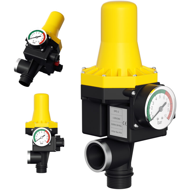 Pressostat Jardin Contrôleur de pression de pompe 10 bar max 1.1kw sans câble Jaune - Tolletour