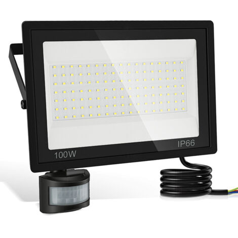 TolleTour Proiettore LED da Esterno 100W con Sensore di Movimento, Lampada IP65 Luce Bianca Fredda per Giardino e Terrazza