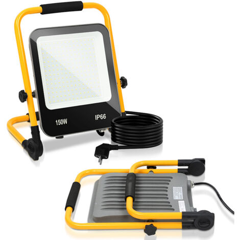 TolleTour Projecteur de chantier LED, projecteur extérieur IP66, angle 120°, projecteur LED 150W avec trépied, lampe de travail blanc froid