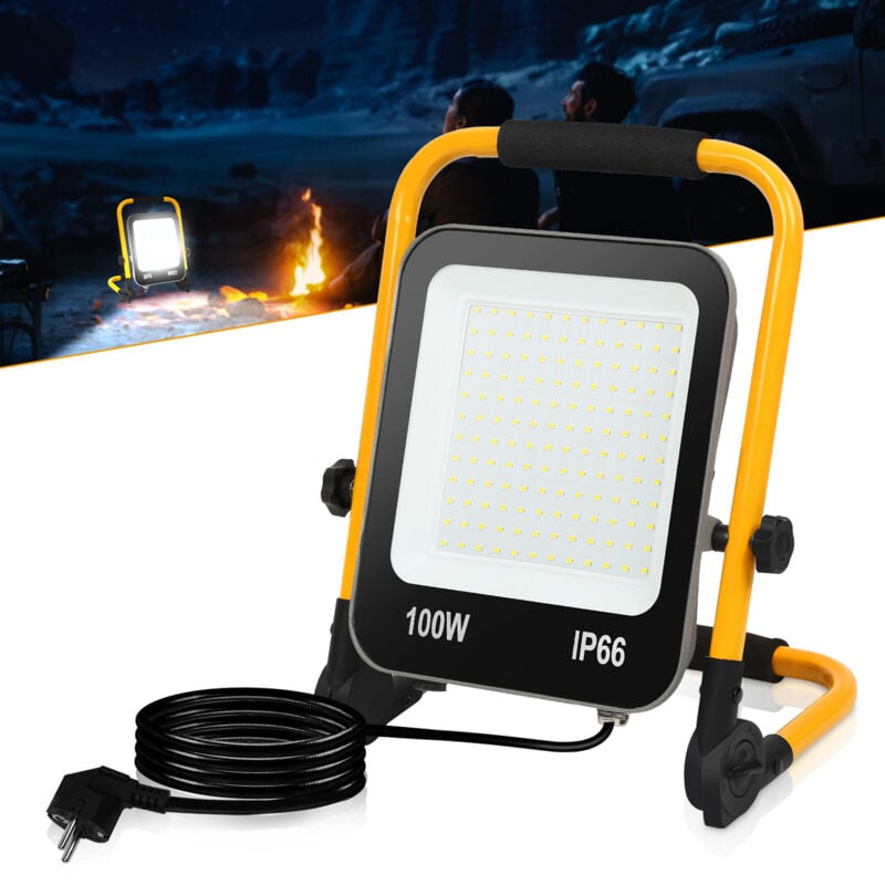Tolletour - Projecteur led avec Jaune trépied 100W Projecteur Extérieur avec prise Spot éclairage de sécurité