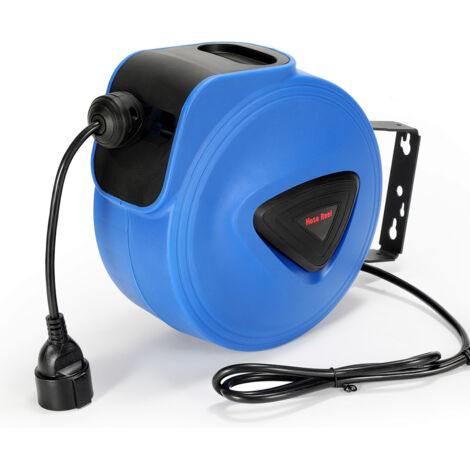 TolleTour Rallonge avec enrouleur automatique de câble 20 m, support mural pivotant 180°, gestion de câble pour garage et bricolage