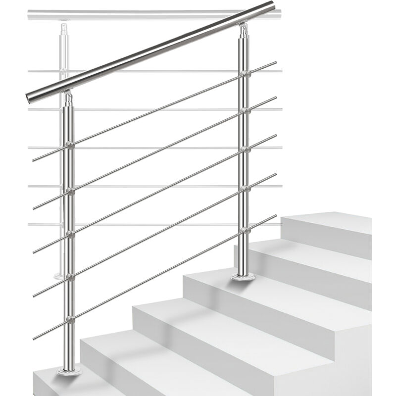 Rampe d'escalier acier inoxydable main courante balustrade Garde-corps argenté 100 cm 5 crossbars