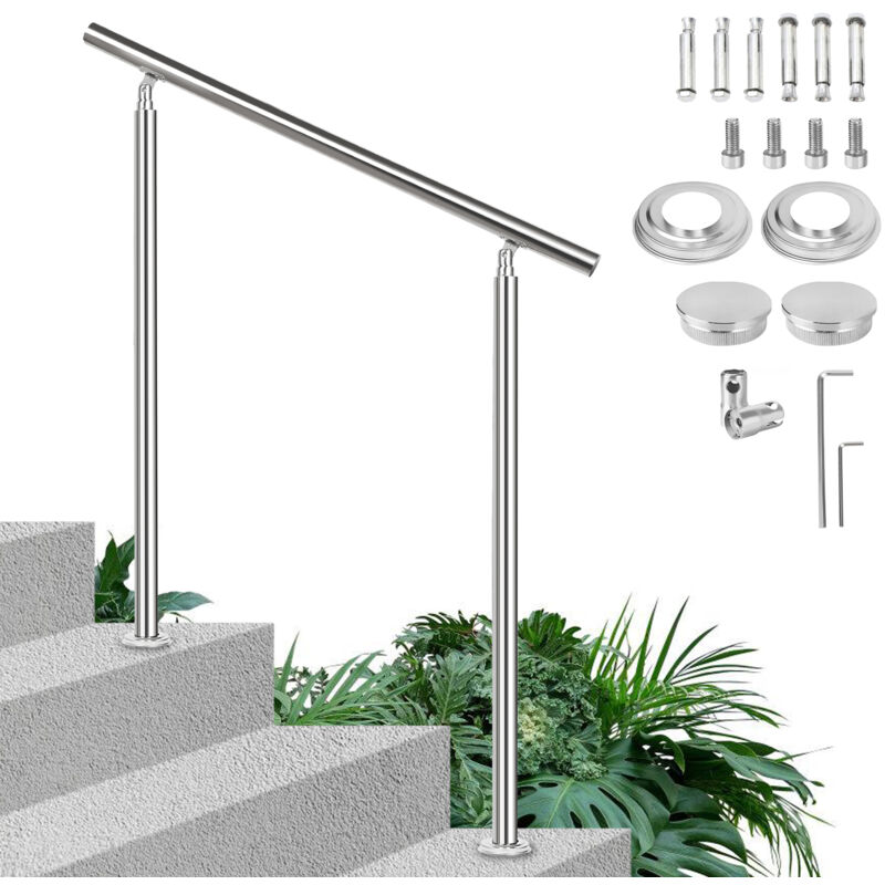Tolletour - Rampe d'escalier en Acier Inoxydable, avec Anneau à Billes et 2 Poteaux, pour Escalier Balcon Terrasse - 100cm, avec 0 Crossbar