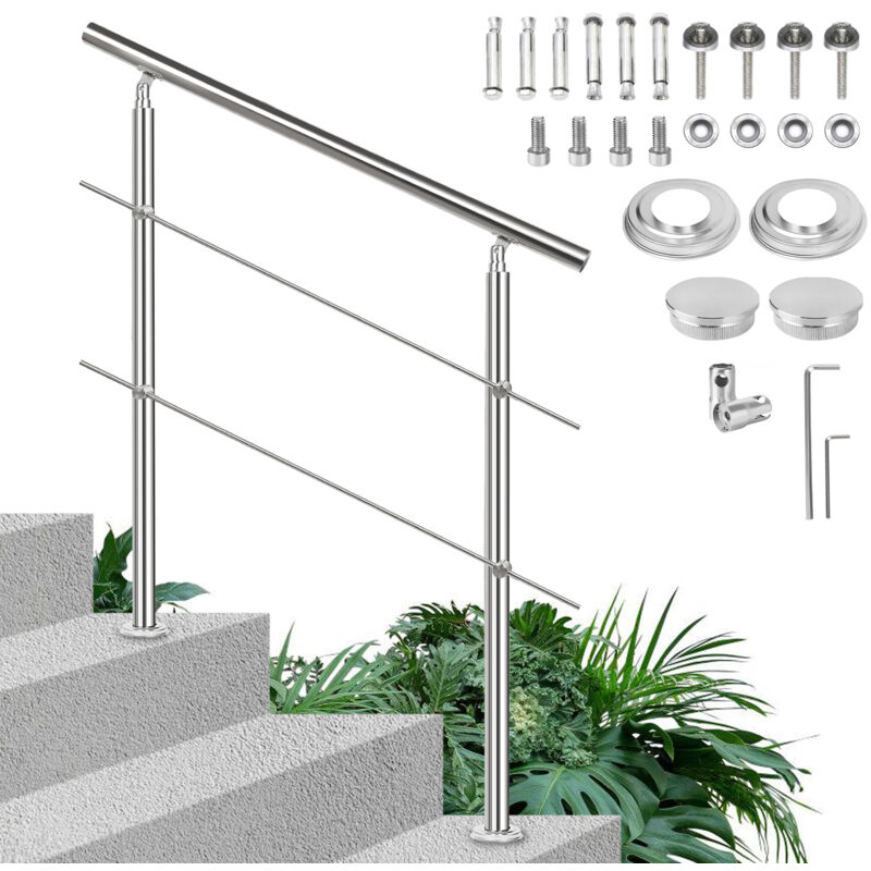 Tolletour - Rampe d'escalier en Acier Inoxydable, avec Anneau à Billes et 2 Poteaux, pour Escalier Balcon Terrasse - 100cm, avec 2 Crossbar