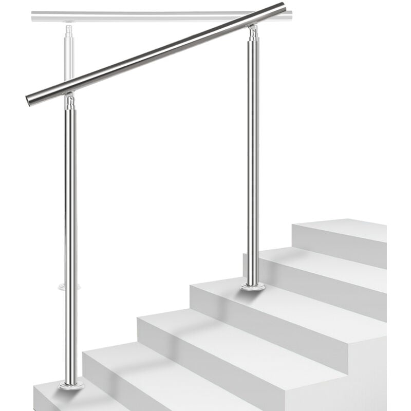 Rampe d'escalier en Acier Inoxydable Garde-Corps pour Jardin Balcon Main courante en acier inoxydable avec 2 poteaux - 180 cm sans entretoises