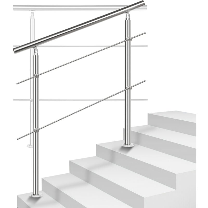 Rampe d'escalier en Acier Inoxydable Garde-Corps pour Jardin Balcon Main courante en acier inoxydable avec 2 poteaux - 180 cm avec 2 traverses