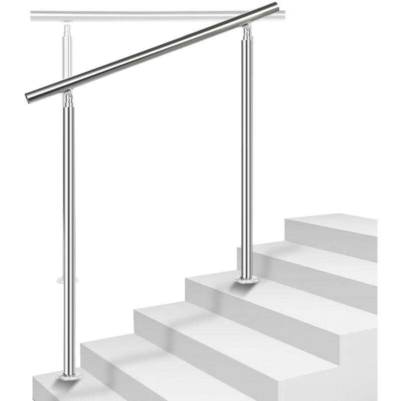 Rampe d'escalier en Acier Inoxydable Garde-Corps pour Jardin Balcon Main courante en acier inoxydable avec 2 poteaux - 120 cm sans entretoises
